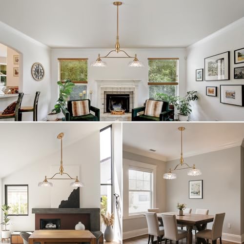 Chandeliers Pendant Light Fixture Vintage Pendant Lighting Fixtures 2 Lights Chandelier Matte Brass Kitchen Glass Hanging Lamp for Island Dining Room Living Room