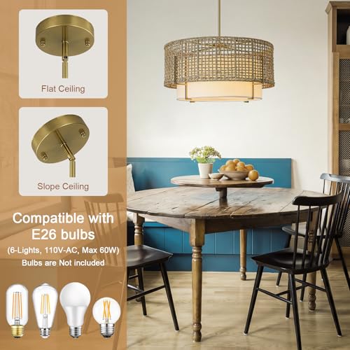 25.6" Large Rattan Chandelier