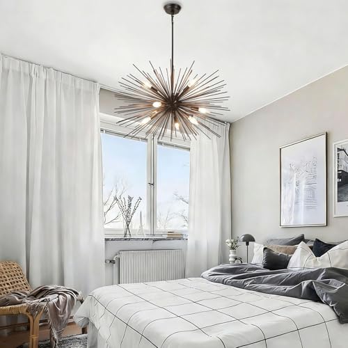 29in 9 Light Black Sputnik Chandelier Large Starburst Modern