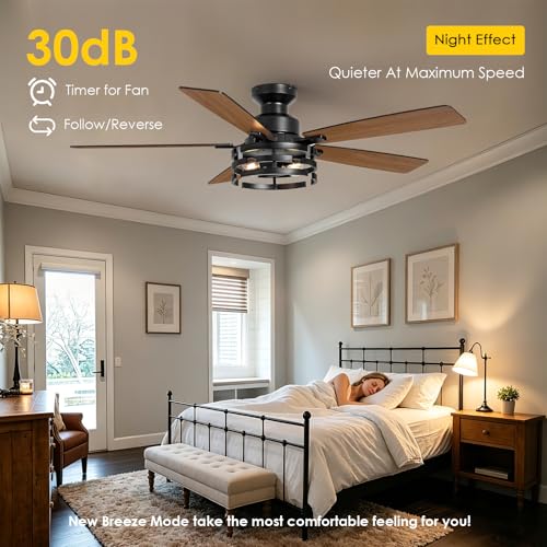 52 Inch Ceiling Fan with Light and Remote Control (Oil Black)