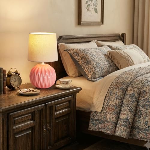 Pink Ceramic Table Lamp with Linen Shade