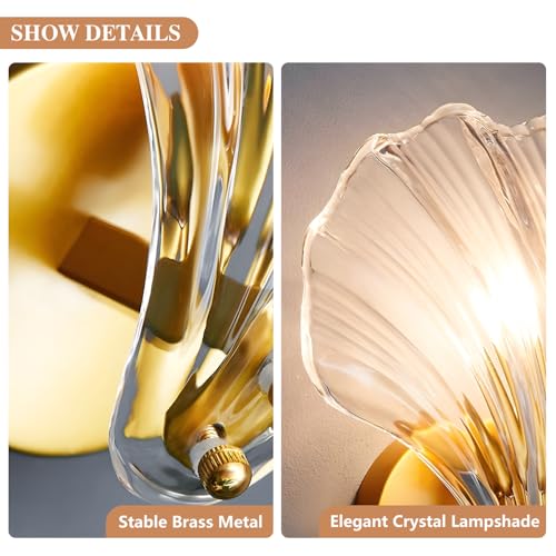 Vintage Crystal Wall Lamp Mid Century Gold Shell Wall Light Hallway Wall Lamp Fixtures for Bedroom