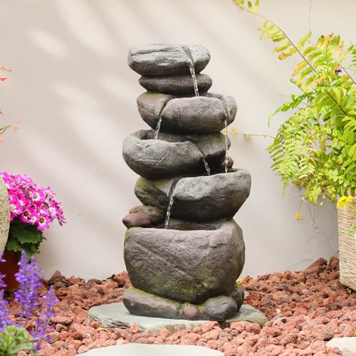 27.8" H Outdoor Water Fountain with LED Lights