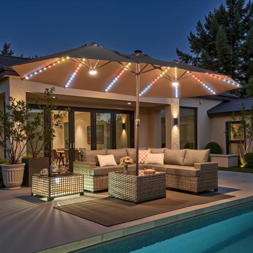 14.5 Ft X 8.3 Ft Rectangular Led Light Market Umbrella With Remote & App