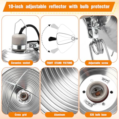 6 Pcs 10.5 Inch Adjustable Clamp Lamp Light with Aluminum Reflector Up to 150 Watt (6 Count)