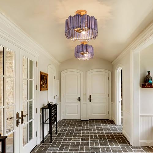 Antique Brass Ceiling Light Fixture in Drum Shape