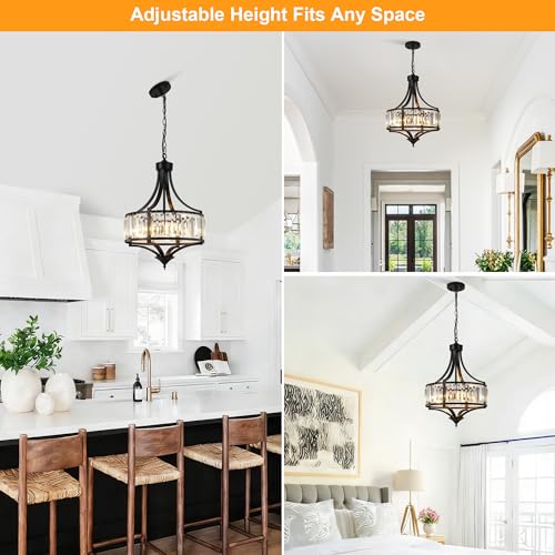 16" Modern Black Crystal Chandelier