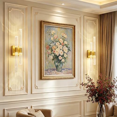 Crystal Wall Sconces Set of Two LED Bathroom Vanity Light Fixtures Gold 21.25in 4000K Vertical and Horizontal Wall Mounted Sconces for Bedroom (2 Count)