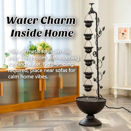 39" Tiered Water Fountain Outdoor 6 Hanging Cups Garden Water Feature