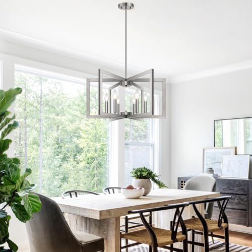 25" 61" Height Adjustable Modern Brushed Nickel Chandelier for Dining Room