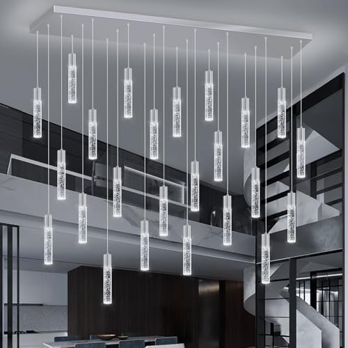 24 Lights Modern Crystal Chandeliers LED Pendant Light for Kitchen Island Dining Room Entrance Foyer Living Room Silver