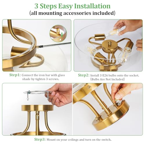 3 Light Semi Flush Mount Light Fixture