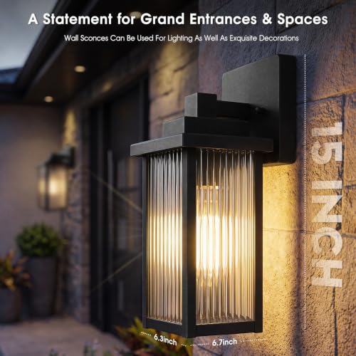 15 Inch Matte Black Outdoor Wall Light