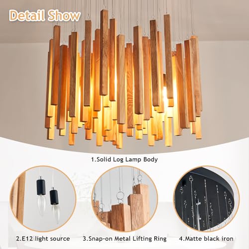 8 Light Farmhouse Wood High Ceiling Chandelier Rustic Large Ceiling Light Fixture Hanging Pendat Light for Dining Room Living Room Foyer Staircases Kitchen Island