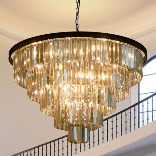 Smoke Gray Crystal Chandelier Modern Large Dining Room Light Fixture