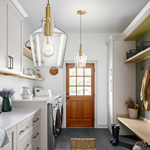 Seeded Glass Pendant Lighting for Kitchen Island Foyer 1 Pack Gold 8 Inch