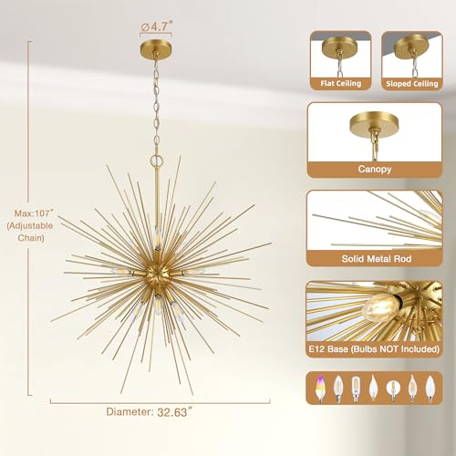 33in Modern Gold Sputnik Chandelier
