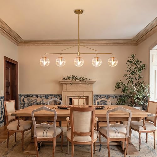 Modern Gold Linear Chandelier 5 Lights Dining Room Chandelier Over Table