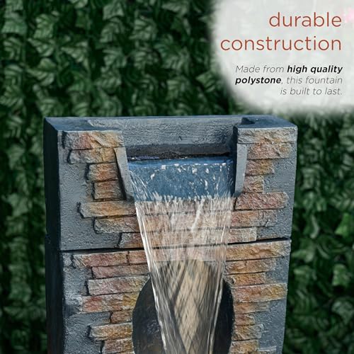 TZL398 40" Stone Wall Cascading Fountain with LED Lights
