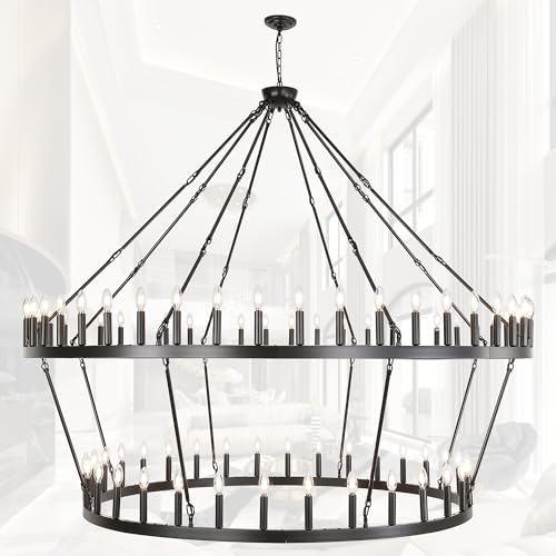 Rustic Farmhouse Wagon Wheel Chandelier Oil Rubbed Bronze Large Chandeliers for High Ceilings 2 Tier 80Lights 78.7 Inch for Dining Room Living Room Foyer Porch Kitchen Island