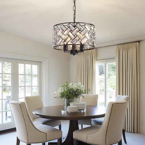 lobolighting Black Crystal Chandelier, 11'' Modern Chandelier, 3-LightSemi Flush Mount Ceiling Light Fixture for Dining Room Foyer Hallway