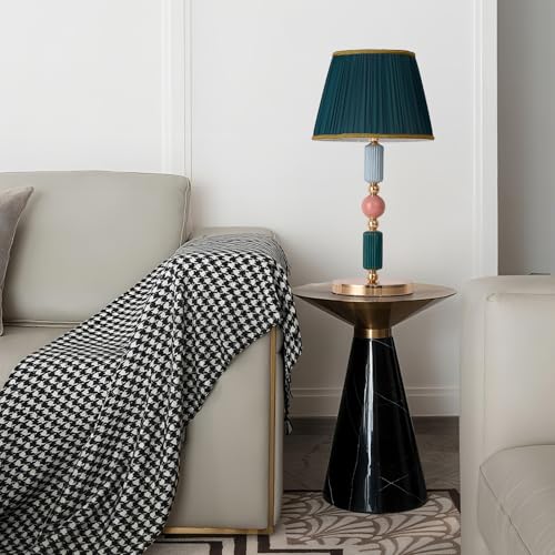 Green Fabric Shade Table Lamp Modern Metal Desk Lamp with Plug Cord Switch for Bedroom Bedside