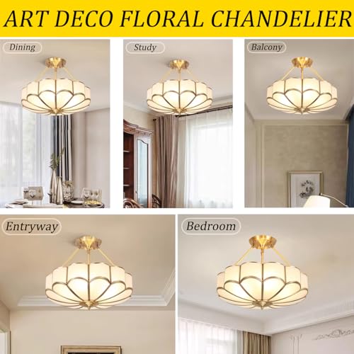 4 Lights Semi Flush Mount Brass Chandelier