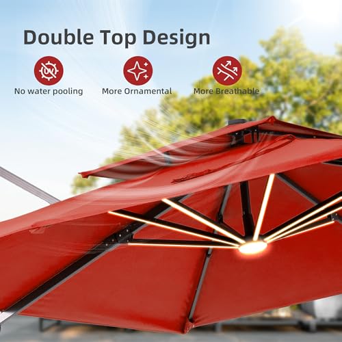 9x12 FT Patio Cantilever Outdoor Umbrella with Base and LED Lights
