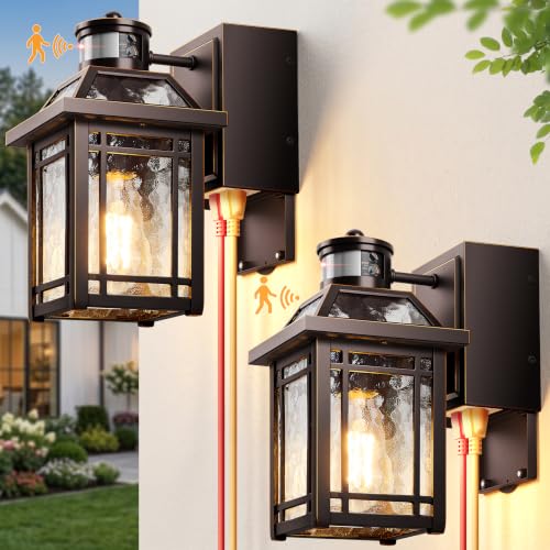 Distance Time Adjustable Bronze Porch Light Outdoor with GFCI Outlet (Oil-Rubbed Bronze / Motion Sensor 2-Pack)