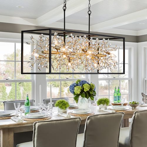 Large Black and Gold Rectangle Crystal Chandelier for Dining Room