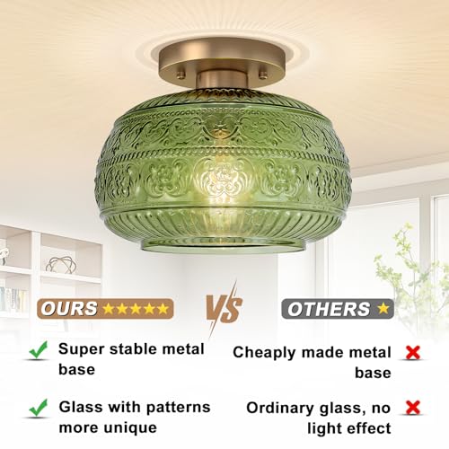 Vintage Green Semi Flush Mount Ceiling Light for Hallway Kitchen Bedroom