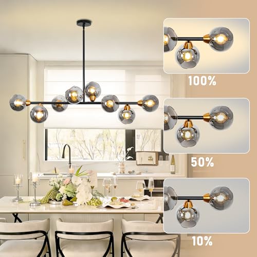 Linear Chandeliers for Dining Room 50" Gray Globe Rectangle Pendant Light