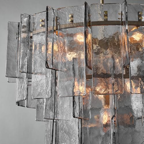 36 Inch Gold Tiered Smoky Glass Chandelier