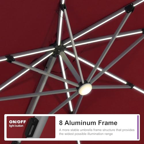 Cantilever Umbrella 9' X 12' Solar LED Light Patio Deck