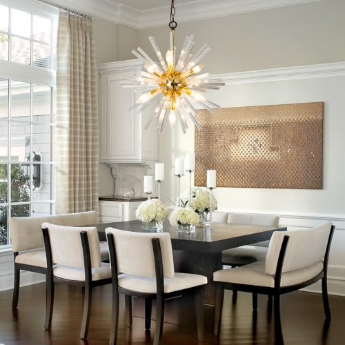 18" Black and Gold Sputnik Crystal Chandelier for Dining Room