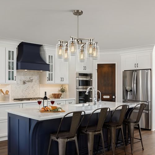 6 Light Modern Farmhouse Brushed Nickel Chandelier (6 Count)