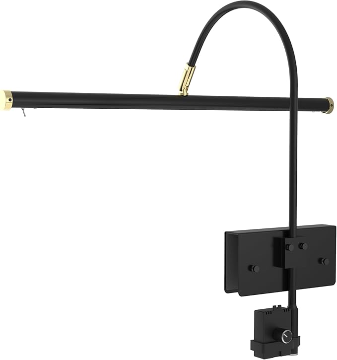 Cocoweb 19" LED Grand Piano Light in Black with Brass Accents with Dimmer Clip - Aura Lighting