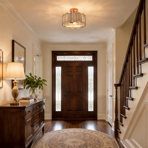Antique Brass Ceiling Light Fixture in Drum Shape