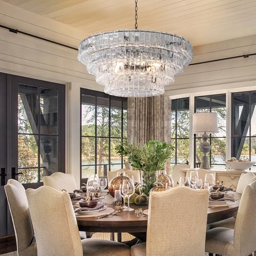 Clear Glass 36 inch Round Chandelier for Dining Room