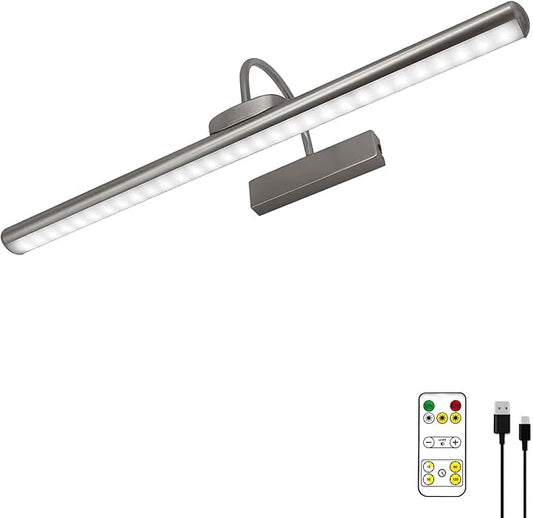 23" Wireless Picture Lights, Rechargeable Battery Art Display Light with Remote Control, Dimmable/Timer Off Dartboard Light, 3 Lighting Modes Full Metal Painting Display Lamp (Nickel-1Pack)