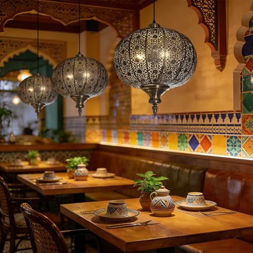 Jowjuy Gold Pendant Light 13.78" Turkish Hanging Lamp 2 (2 Count)