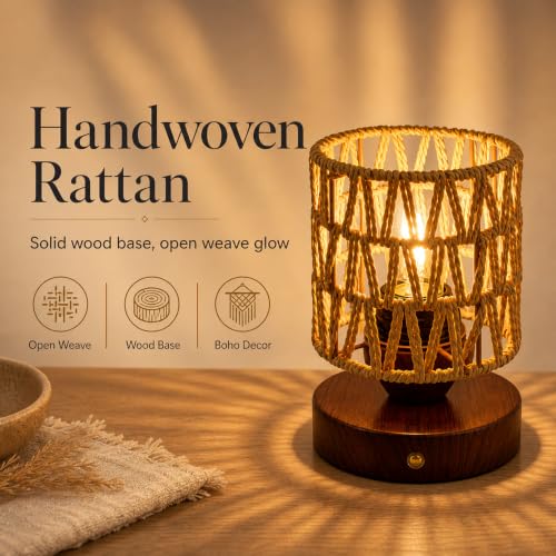 Cordless Operated Rattan Lamp
