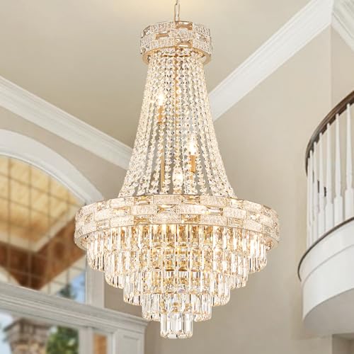12 Light Gold Crystal Chandeliers