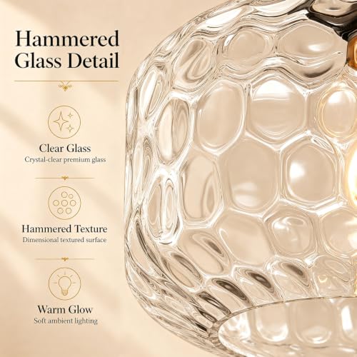 DSMJFU Gold Kitchen Island Pendant Lights with Hammered Glass for Island