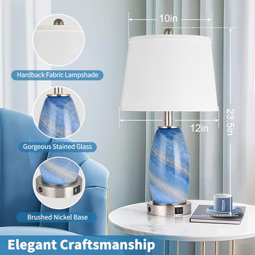 Glass Blue Table Lamp for Living Room Bedroom
