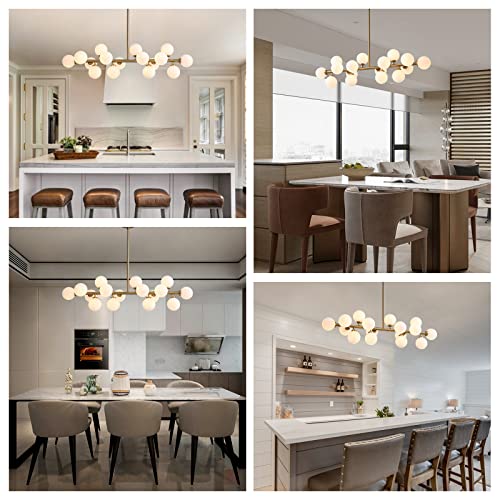 Mid Century Modern Gold Chandelier Rectangle Pendant Fixtures Linear Sputnik Chandeliers for Kitchen Island Dining Room Over Table