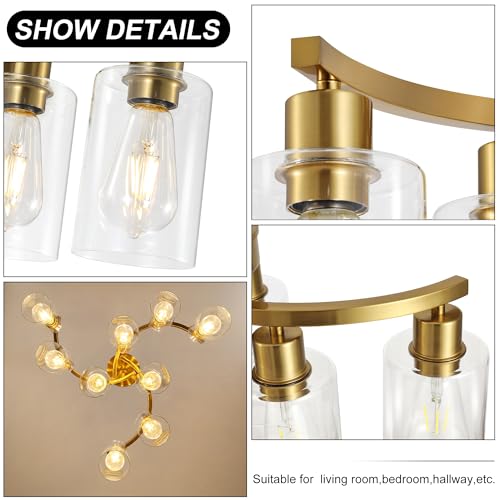 9 Light Gold Glass Chandelier