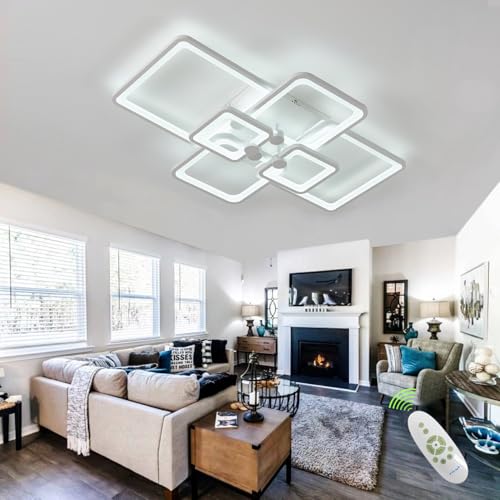 Dimmable White Modern Ceiling Lamp with Remote for for Living Room