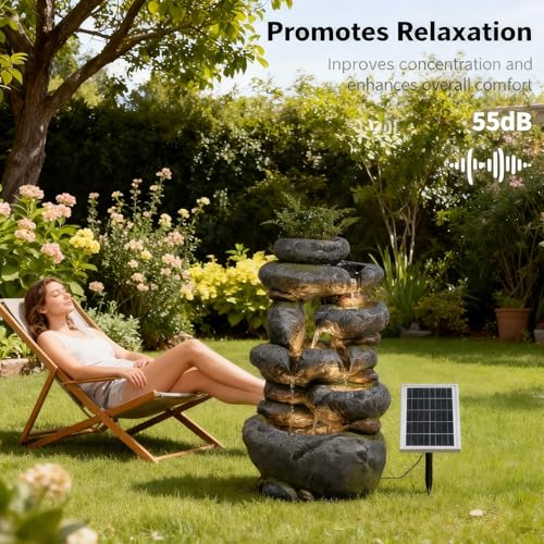 5 Tiers Cascading Solar Water Fountain Outdoor Garden
