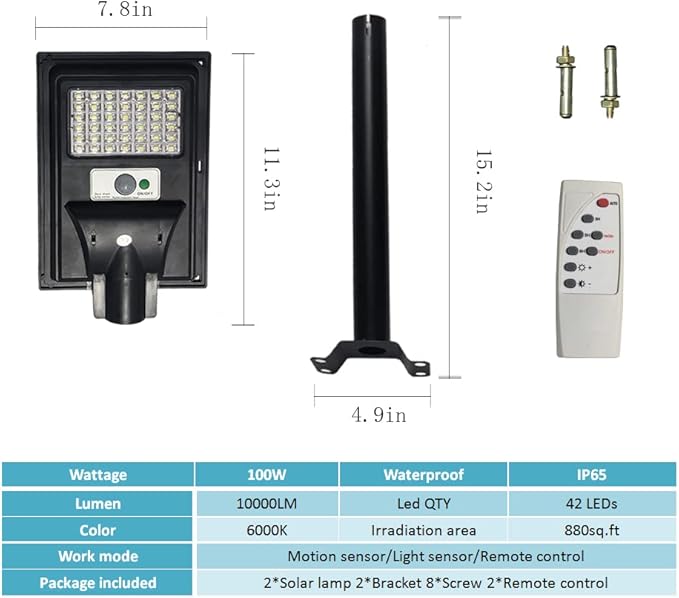 2 Pack Solar Lights Outdoor, IP65 Waterproof Solar Street Lights Outdoor, 6000K Dusk to Dawn Solar Security Flood Lights Motion Sensor with Remote Control for Yard, Parking Lot, Garage, Porch - Aura Lighting